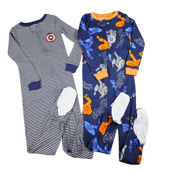 Boys’ 2-Pack Marvel No-Slip Feet Onesie Pajamas – Size 4 – Cozy Zip-Up Sleepwear - Picture 1 of 5